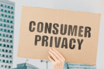 Sign that says consumer privacy in bold letters; business law